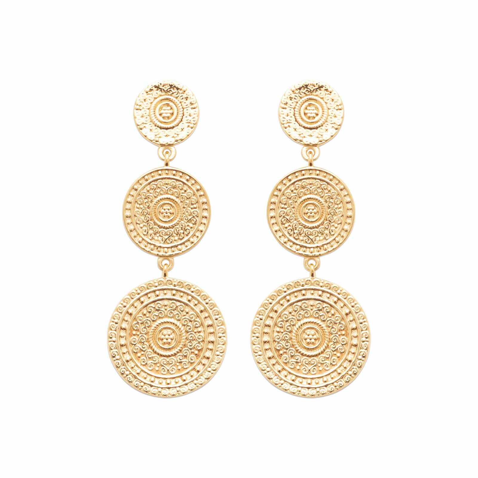 Boucles d'oreilles pendantes plaqué or 18k à 3 pendants motifs baroques pour femme