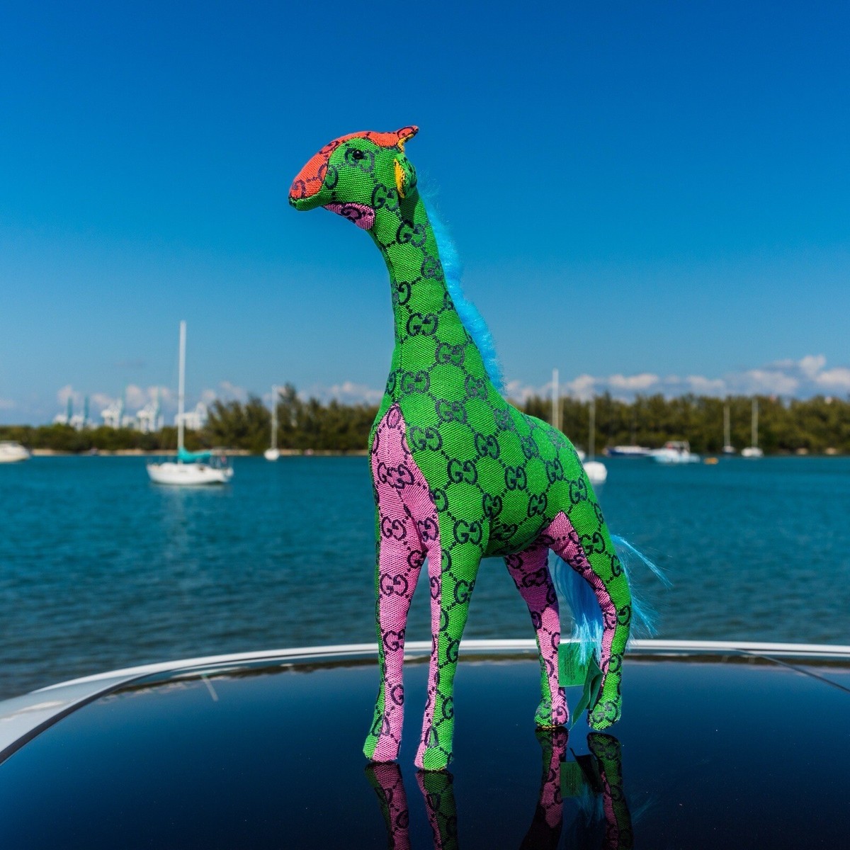 GUCCI ぬいぐるみ Gucci Multicolor Monogram Canvas Giraffe Plush Toy Authentic