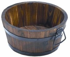 Burnt Wood Half Whiskey Barrel Wooden Planter Round Plant Pot Outdoor Garden