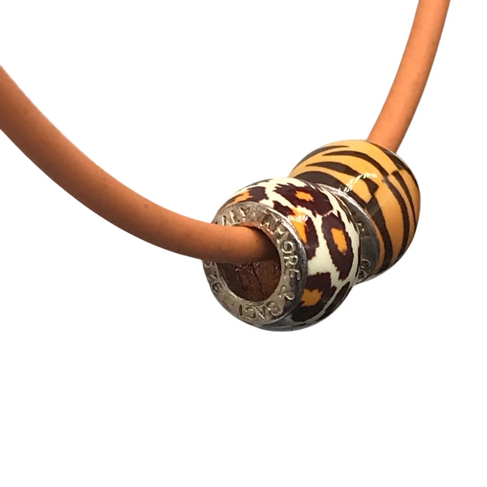 Bright Orange Amore & Baci Silicone Choker or Bracelet with Animal Print Beads - Image 3 of 4