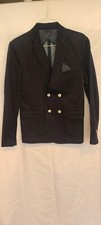 Men's Double-breasted Cotton Blazer With The Look Of Denim.