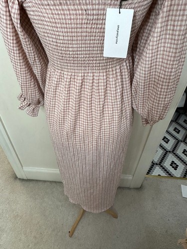 O.P.T. Anthropologie Women's Smocked Square Neck Pink Midi Dress Size M NWT - Picture 9 of 17