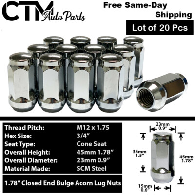 Set Of 20 Bulge Acorn Lug Nuts - 12x1.75 Long Chrome For Ford F150 & Expedition 1997-2000 4 thumbnail image