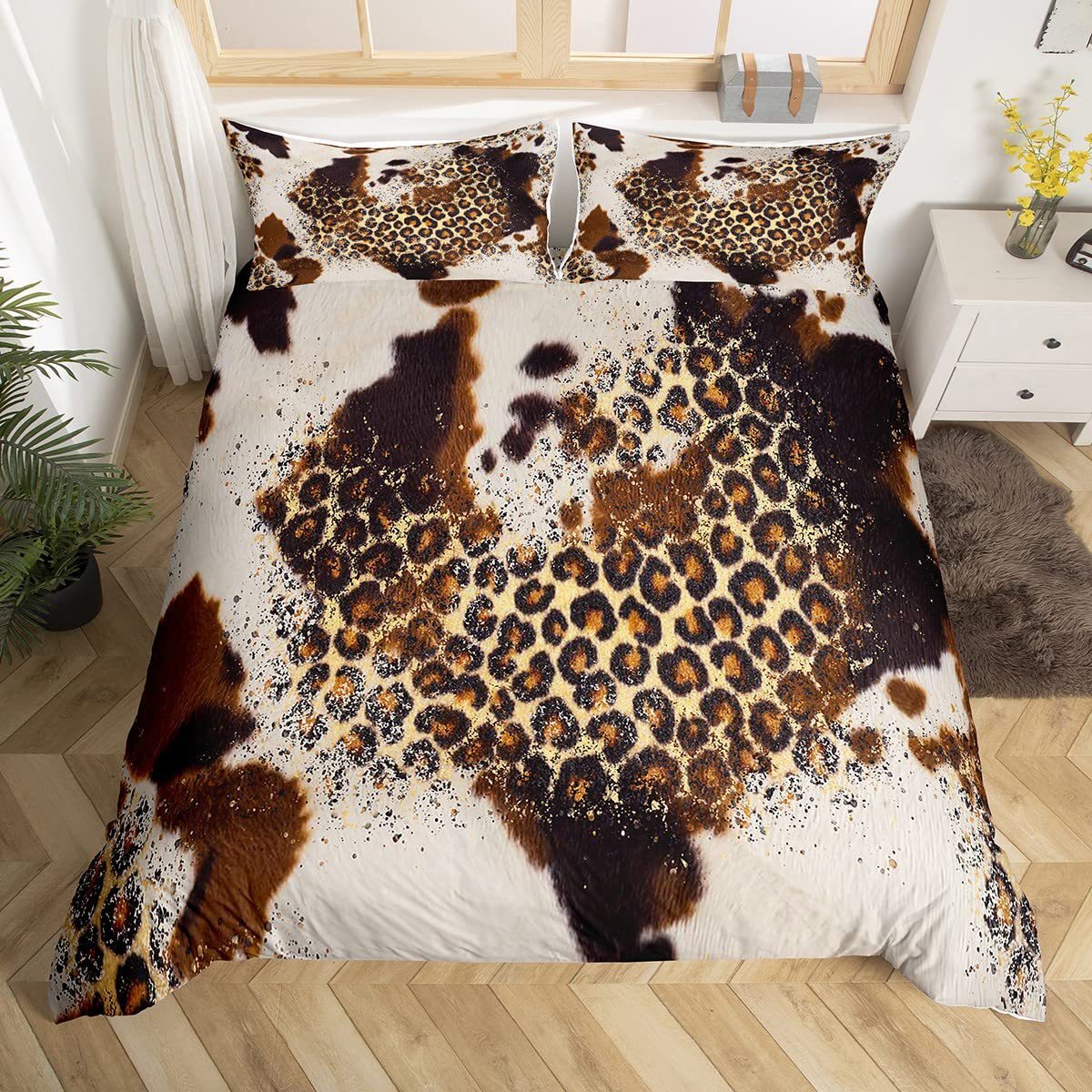 Art leopard Print Quilt Cover Pillowcase Queen Color Comfort Bedding Set