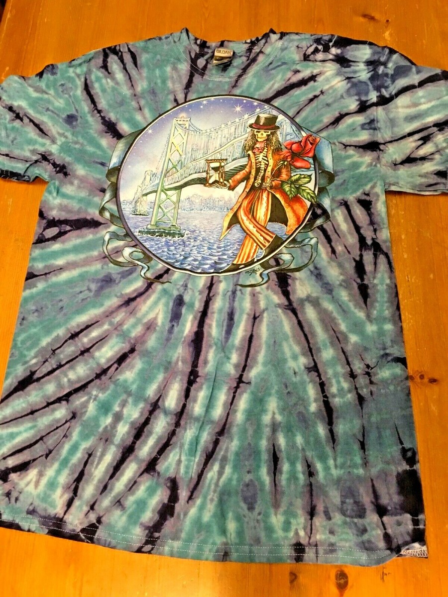 Grateful Dead Tie Dye T-Shirt Hippie Skeleton Golden Gate