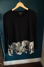 Karen Kane  Black/Off White Lace Hem Stretch Jersey Peplum Size S