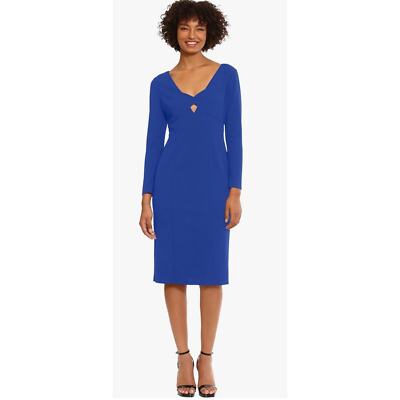 Donna Morgan Women's Cut Out Neckline Crepe Dress Retro Blue (size 2) NWT 