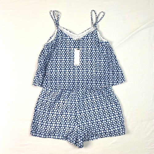 BB Dakota Womens Romper XS Spaghetti strap v neck lined blue white beach NWT - 第 1/18 張圖片