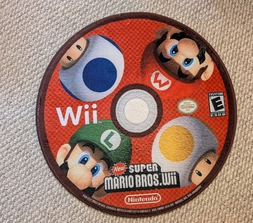 New Super Mario Bros Wii Disc Shaped Floor Mat Rug 23x24 NEW Nintendo Retro