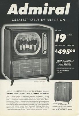 Admiral Greatest Value in Television 19 inch Console TV 1950 Vintage Ad 