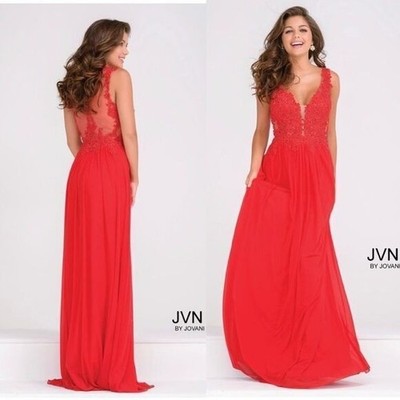 NEW JOVANI JVN41466 red sequins beads mesh panels formal maxi dress gown 18