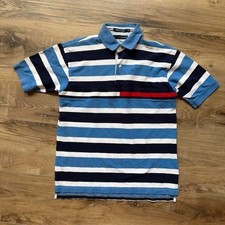 Vintage Tommy Hilfiger Mens 100 Cotton Striped Rugby Polo Shirt Size M Preppy