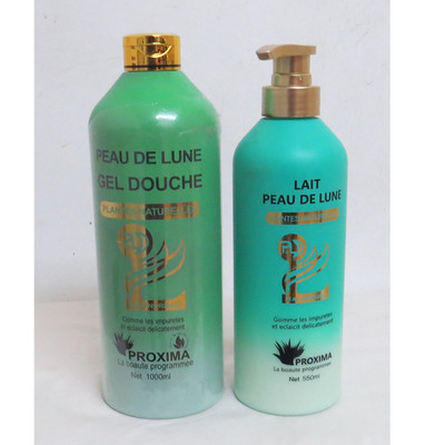Peau De Lune Lightening Shower Scrub Body Wash 1000ml + Bodylotion 550ml Combo