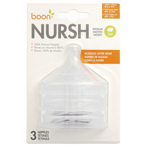 Nursh®, Silicon Nipples, Medium, 3 Months+, 3 Nipples