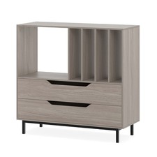 COSTWAY Record Player Stand Mid Century Turntable Stand with Open Compartment