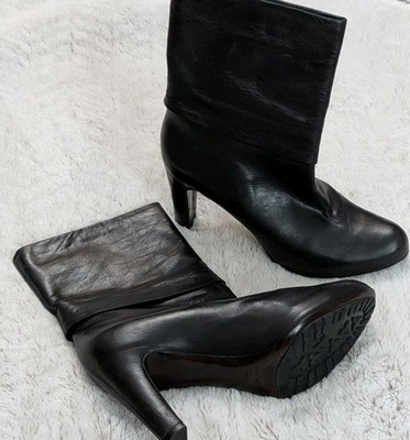 Roberto Del Carlo Cuffed Ankle Boots Women 39/8 Black Leather Bootie Shoe Italy