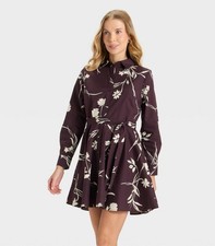 Women's XXL Button-Down Shirt Dress PLUM FLORAL Knee A New Day Target