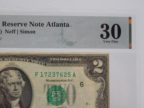 $2 1976 Federal Reserve Note Atlanta PMG 30 Miscut Offset Printing Error Dollar - Picture 2 of 9