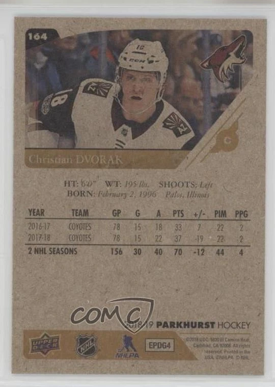 2018-19 Upper Deck Parkhurst Bronze Christian Dvorak #164 - Image 2 of 2