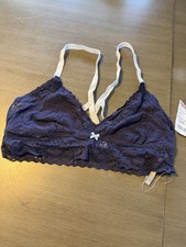 Aerie Women Bra Navy Medium Bralette Wireless Lace Strappy NWT