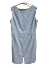 Talbots Dress Size 10 Sheath Linen Blend Blue Sleeveless Zip Dress Lined Office