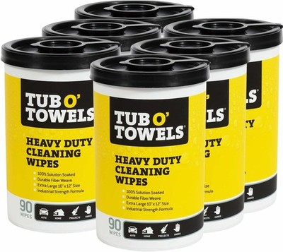 Tub O' Towels TW90 Heavy Duty 10'' x 12'' Multi-Surface Cleaning Wipes 90 Ct 6 Pk