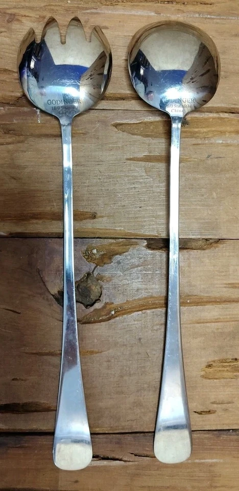Vintage Godinger Sliver 18/0 Stainless Serving/Salad Fork And Spoon Set Of Two  - Image 2 of 4