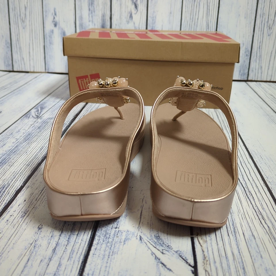 Fitflop Fino Bauble-Bead Toe-Post Sandals Metallic Classic Beige UK 9 EU 43 - Image 4 of 4
