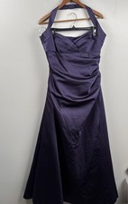 Davids Bridal Purple Plum Halter Long Dress 81544 Size 14 Matte Satin Floor Lgth