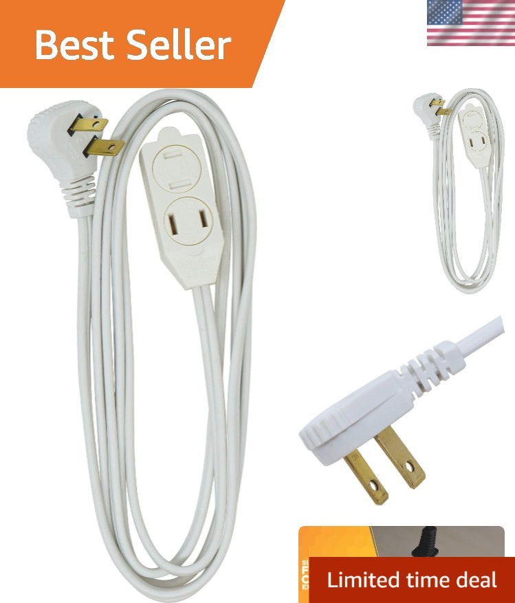 16 Gauge SlimLine Indoor Flat Plug Extension Cord, 3 Polarized Outlets - White