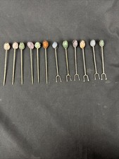 Vtg. Appetizer/Cocktal Forks & Picks With Stones