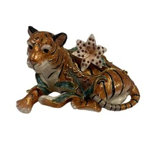 Gorgeous Fitz And Floyd Tiger Trinket Box Excellent Condition RARE
