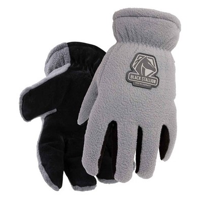 Black Stallion 15FH-Gray FuzzyHand Cowhide and Polar Fleece Winter Gloves Large