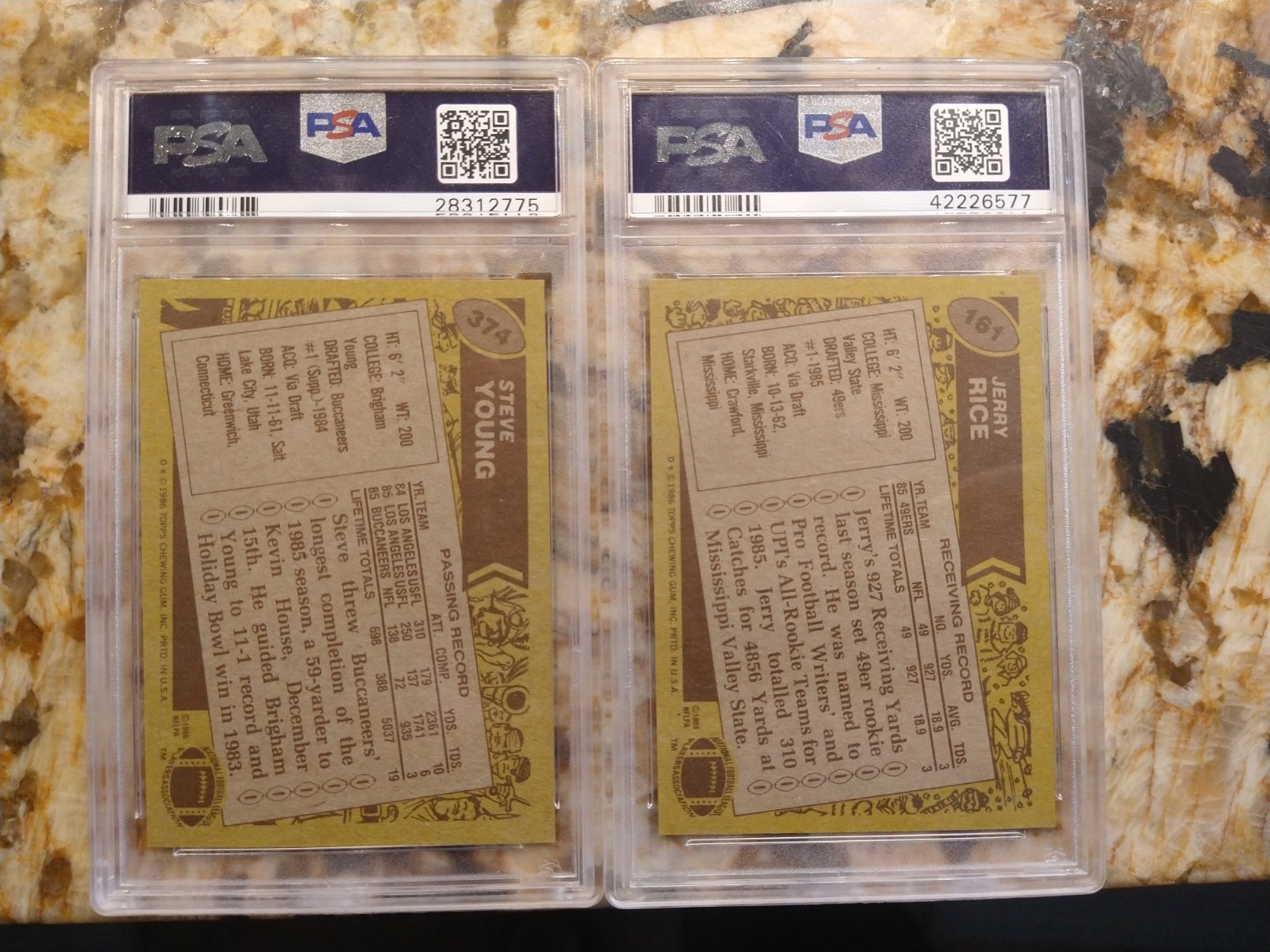 1986 Topps Jerry Rice PSA 6 + Steve Young PSA 6 RCs ! view 2
