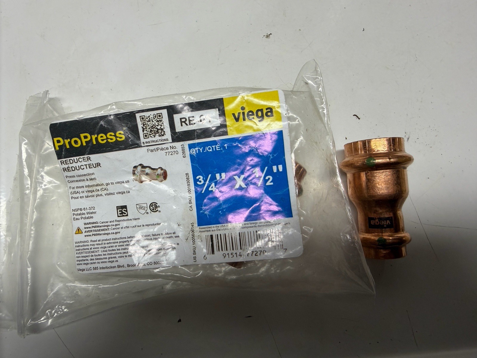 Viega 77270, ProPress 3/4-in. x 1/2-in. Copper Reducer