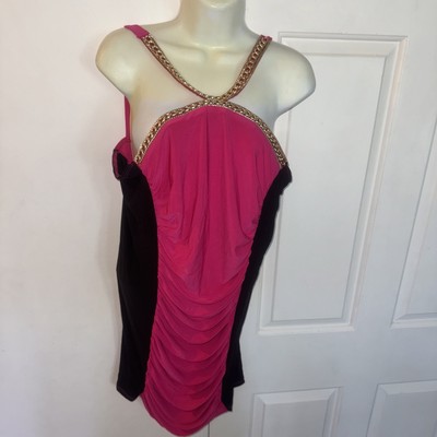 Venus Hot Pink Black Gold Chain Trim Sz XL Women Top