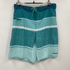 Patagonia Mens Board Shorts Turquoise Green Geometric Swim Trunks Size 31