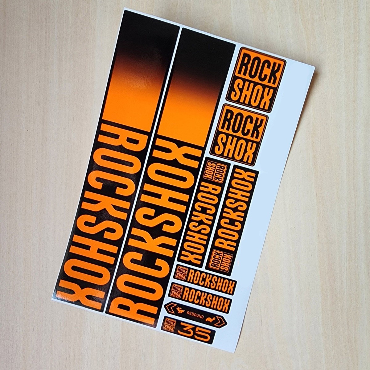 RockShox RECON Style Fork Decal Sticker Set - 3 Piece Orange Laminated Vinyl - View #11