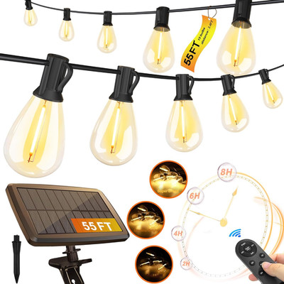 Stright 55FT Solar String Lights outside Remote Control with USB Charging Port E