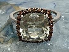 Green Amethyst Halo Ring Cushion Cut (10) Sterling Silver Brown Zircon 7ctw NEW!