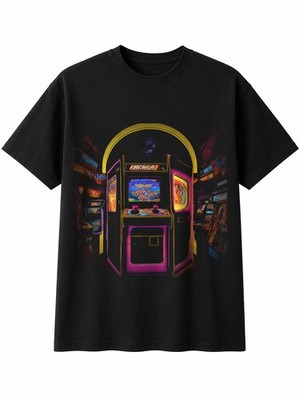 Detailliertes Arcade Cabinet Arch Retro Y2K Herren T-Shirt schwarz 100% Baumwolle 90er