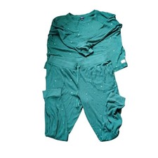 Women's Gap XL Long Sleeve Jogger Pajama Sleepwear Set Green Ribbed Snowflake