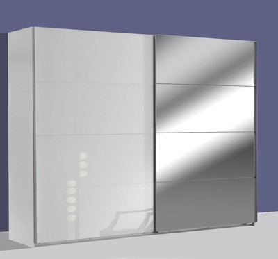 Schwebetürenschrank Easy Plus Kleiderschrank  135x65x210cm weiß weißglas Spiegel