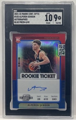 2021-22 Contenders Optic Blue Rookie Ticket Alperen Sengun RC Auto #/49 SGC 9 10