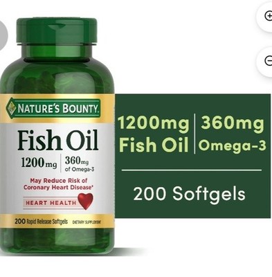Nature s Bounty Fish Oil Omega-3 1200mg Heart Health Softgels 200ct