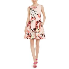 Taylor NWT Floral Scuba Fit & Flare Mini Dress Sleeveless Pink Coral Size 12