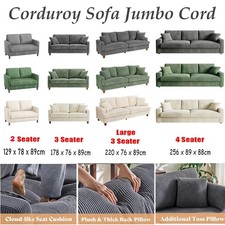 3/4 Seater Corduroy Sofa Jumbo Cord Modern Sofa Couch Seats with 2 Pillows UK