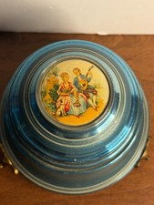 Caja de música con tapa estilo colmena azul metal polvo soplo estilo colmena DE COLECCIÓN
