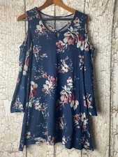 Three Hearts Navy Cold-Shoulder long sleeve Floral boho romantic summer dress M