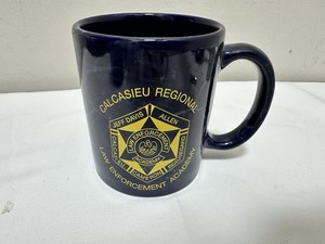 RARE CALCASIEU REGINAL Law Enforcement AADAMY Coffee Mug BLUE Gold  Cup